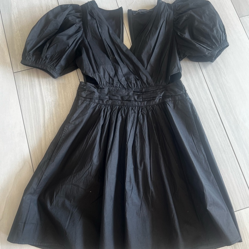 French Connection Black Dress with Puff Sleeves